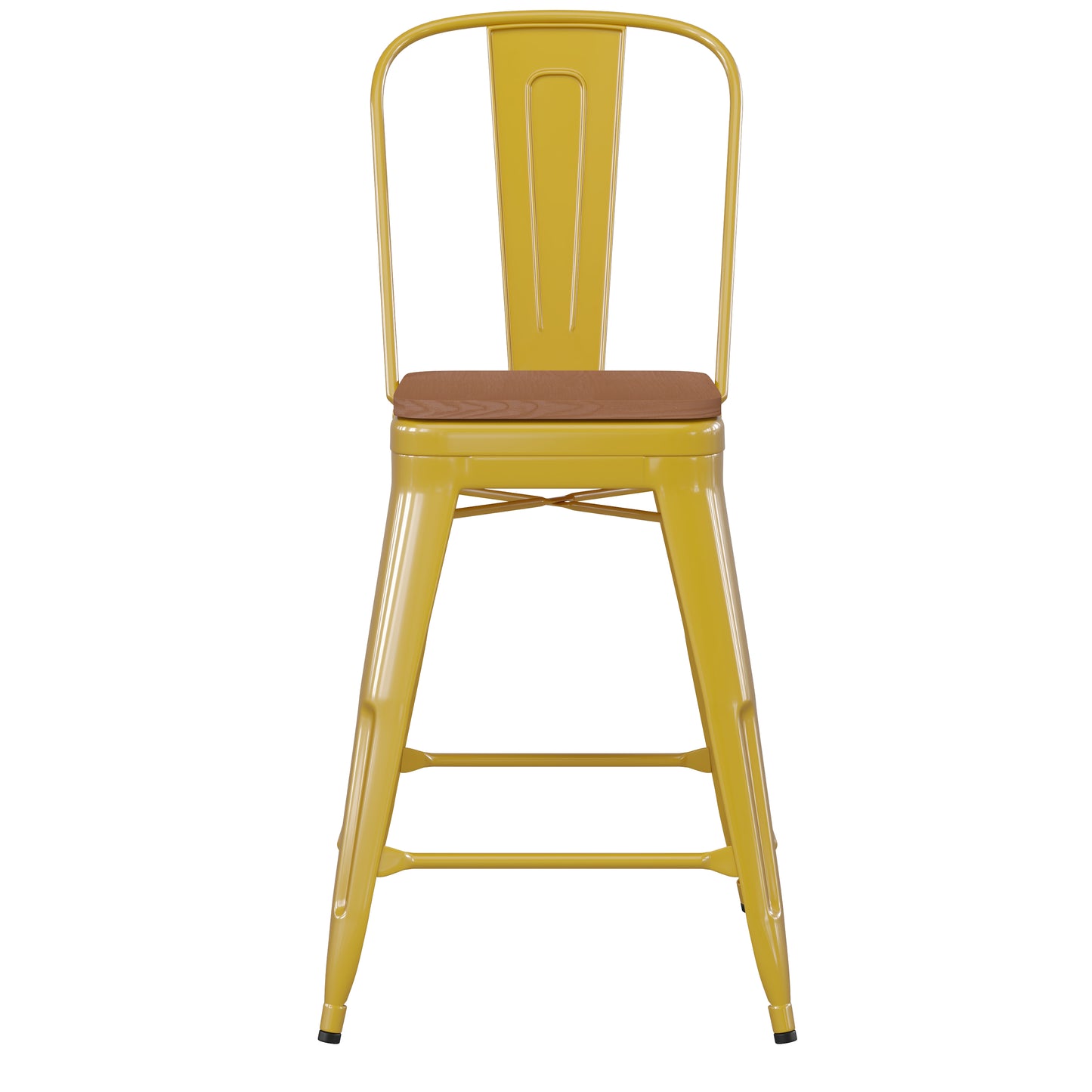 24" Yellow Stool-Teak Seat CH-31320-24GB-YL-PL2T-GG