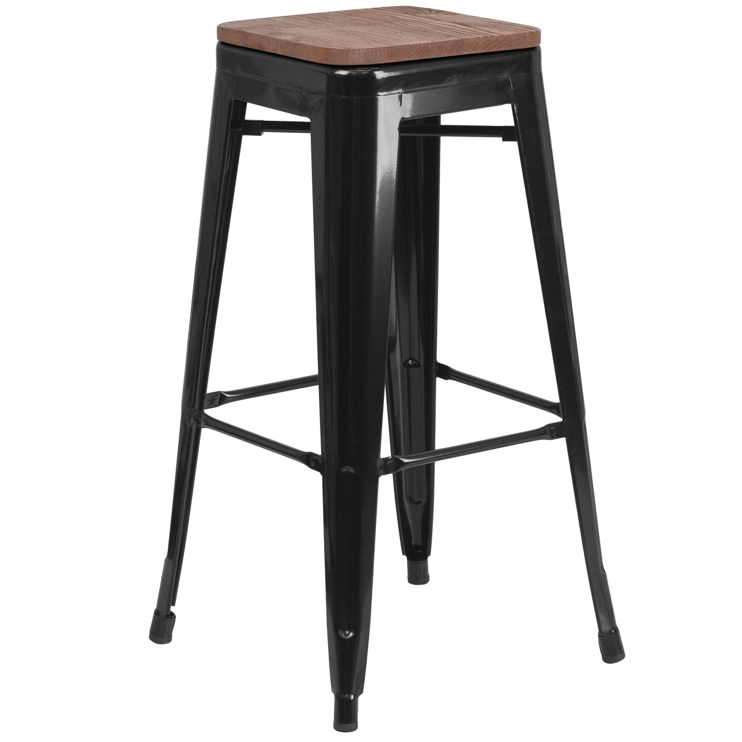 30" Black Backless Metal Stool CH-31320-30-BK-WD-GG