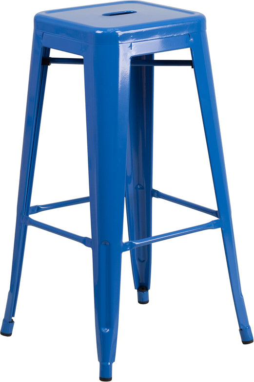 30" Blue No Back Metal Stool CH-31320-30-BL-GG