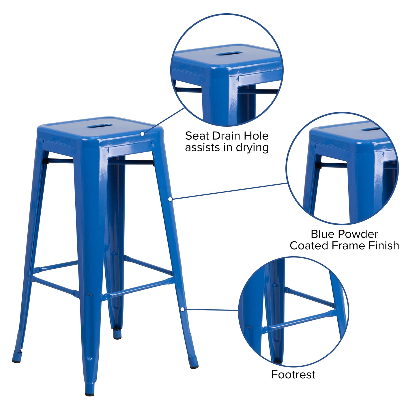 30" Blue No Back Metal Stool CH-31320-30-BL-GG