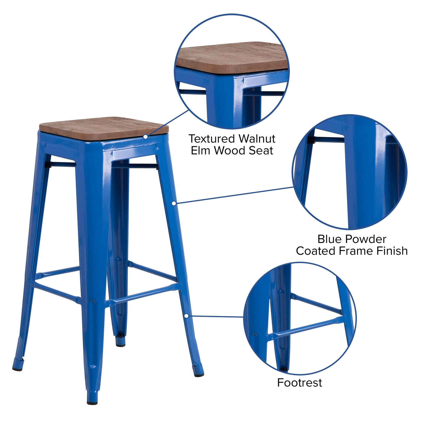 30" Blue Metal Barstool CH-31320-30-BL-WD-GG