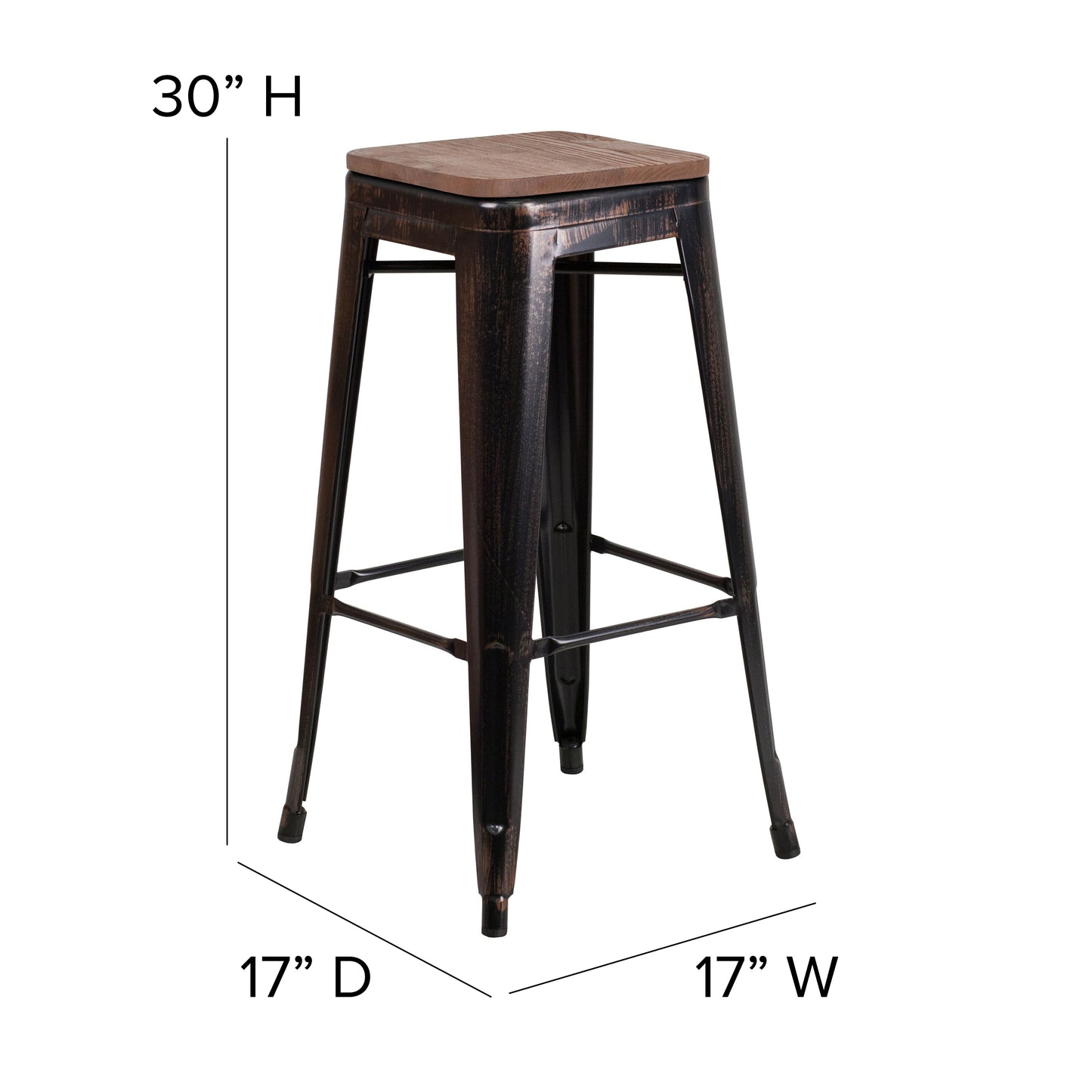 30" Aged Black NoBack Stool CH-31320-30-BQ-WD-GG