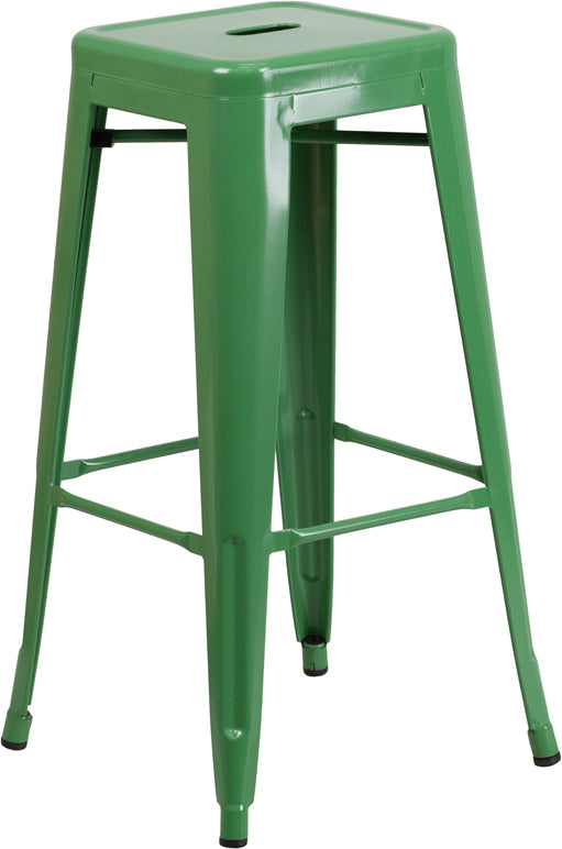 30" Green No Back Metal Stool CH-31320-30-GN-GG