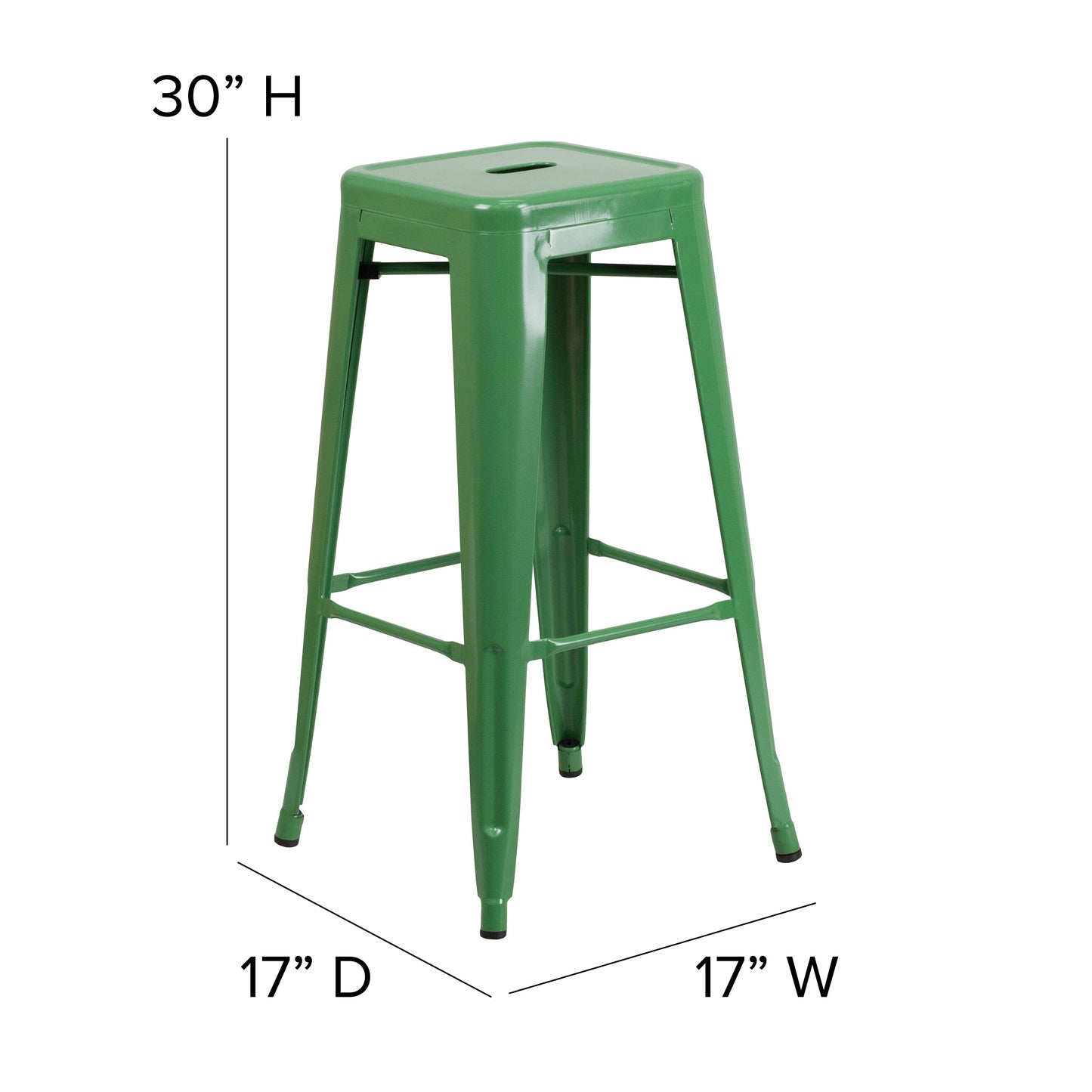 30" Green No Back Metal Stool CH-31320-30-GN-GG