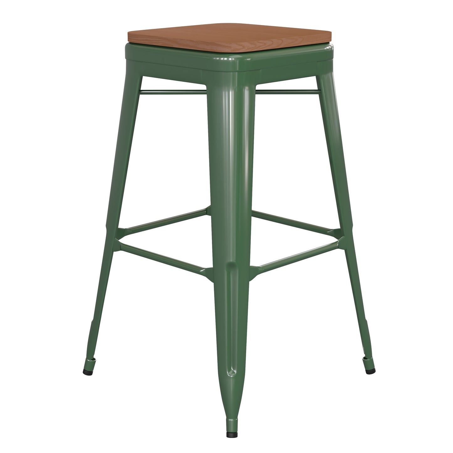 30" Green Stool-Teak Seat CH-31320-30-GN-PL2T-GG