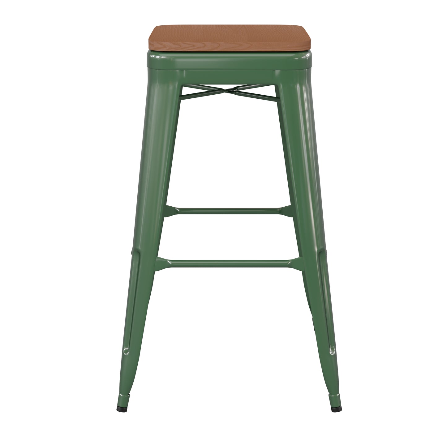 30" Green Stool-Teak Seat CH-31320-30-GN-PL2T-GG