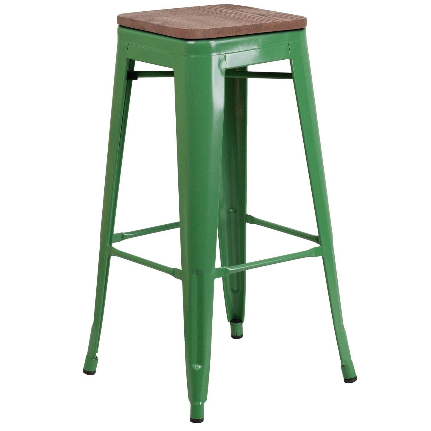 30" Green Metal Barstool CH-31320-30-GN-WD-GG