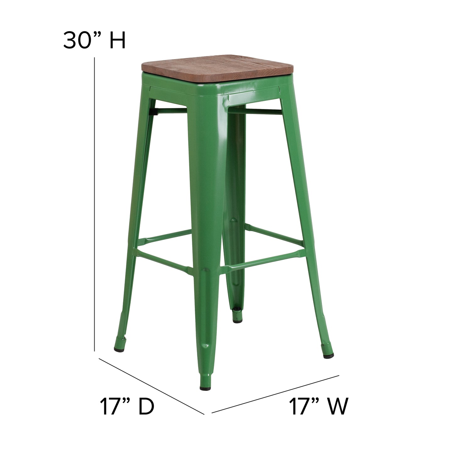 30" Green Metal Barstool CH-31320-30-GN-WD-GG