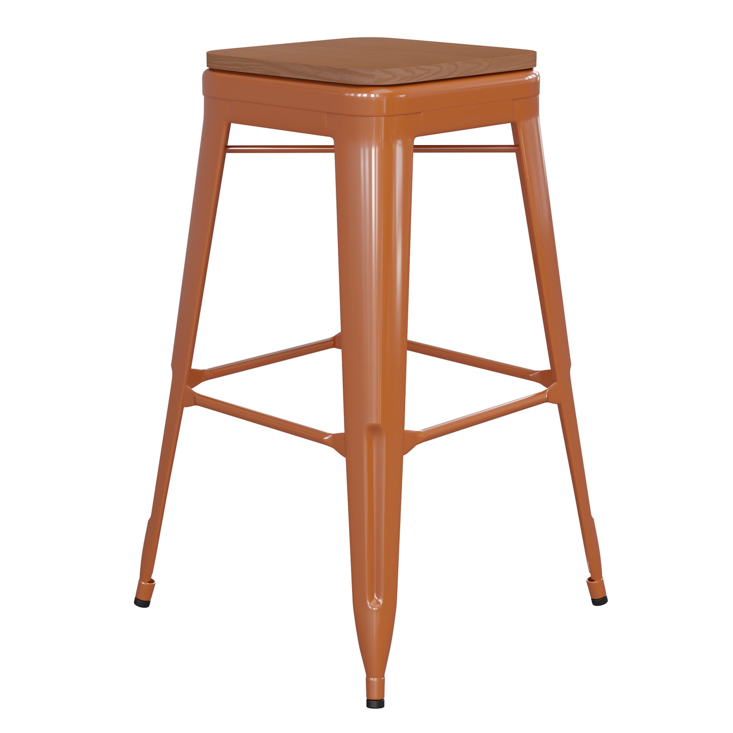 30" Orange Stool-Teak Seat CH-31320-30-OR-PL2T-GG