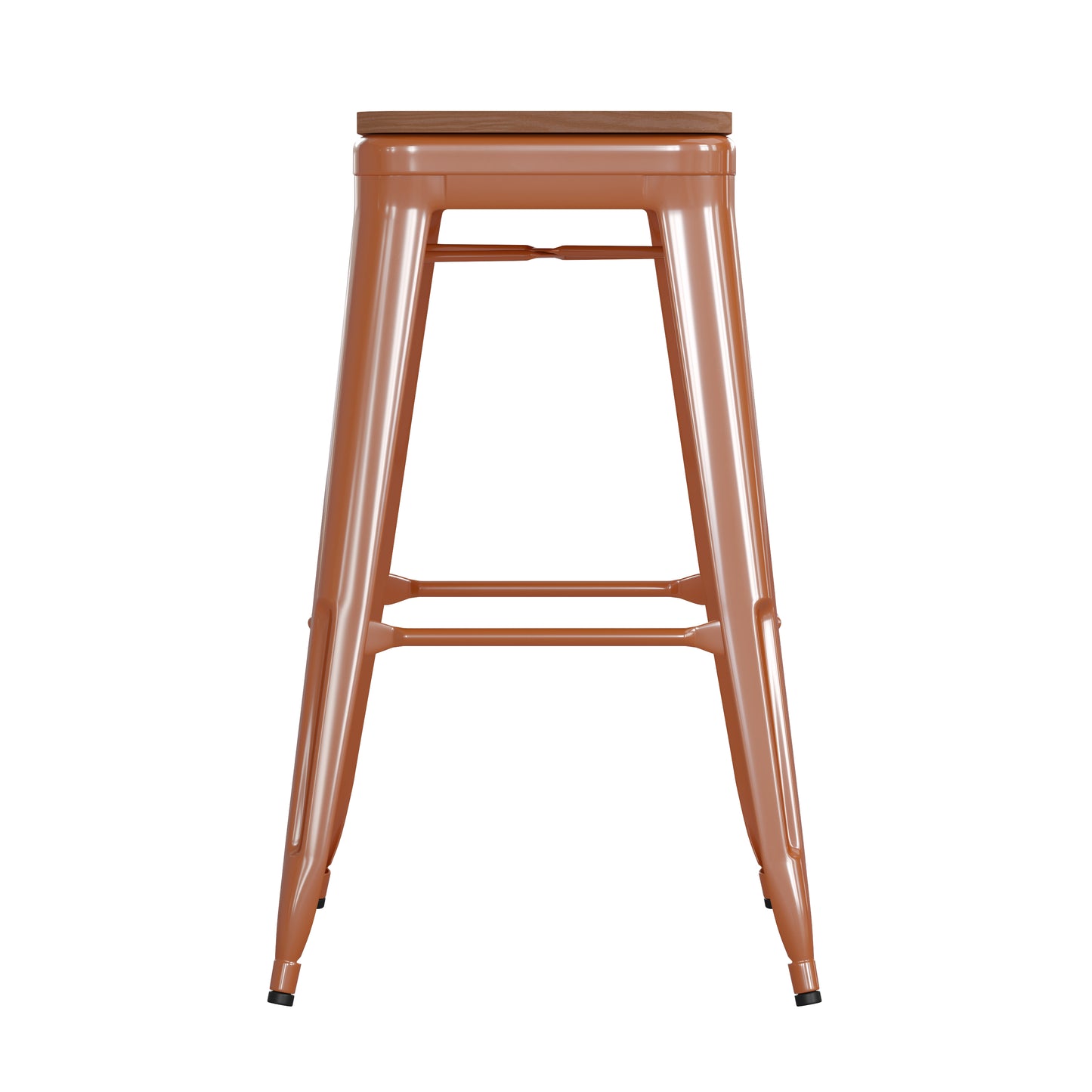 30" Orange Stool-Teak Seat CH-31320-30-OR-PL2T-GG