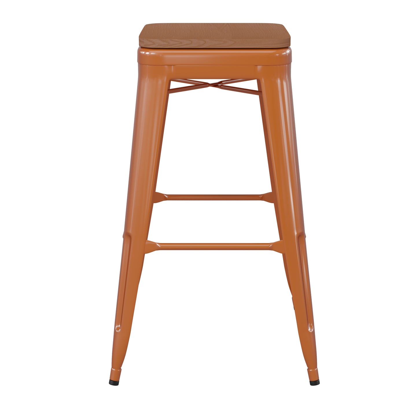 30" Orange Stool-Teak Seat CH-31320-30-OR-PL2T-GG