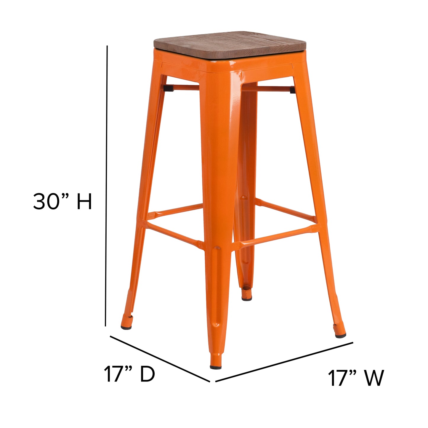 30" Orange Metal Barstool CH-31320-30-OR-WD-GG