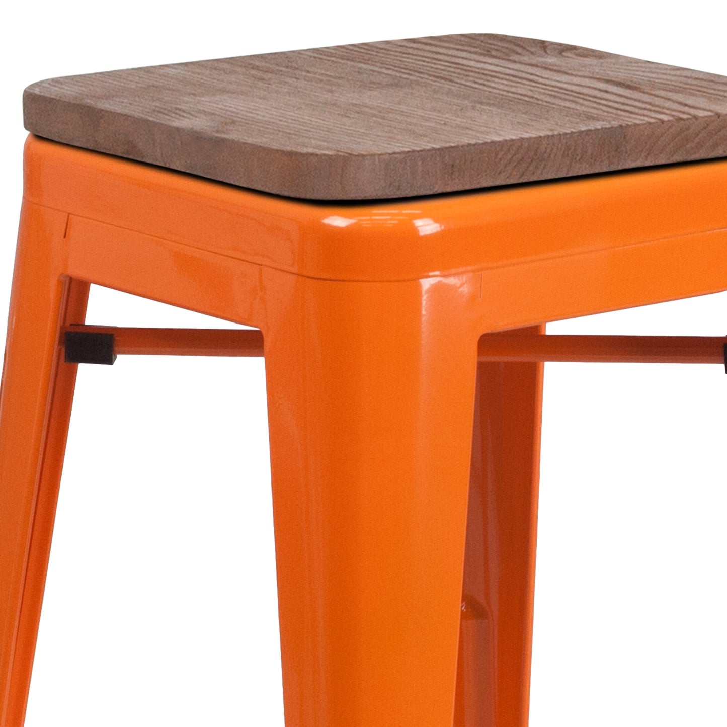 30" Orange Metal Barstool CH-31320-30-OR-WD-GG