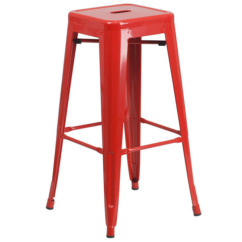 30" Red No Back Metal Stool CH-31320-30-RED-GG