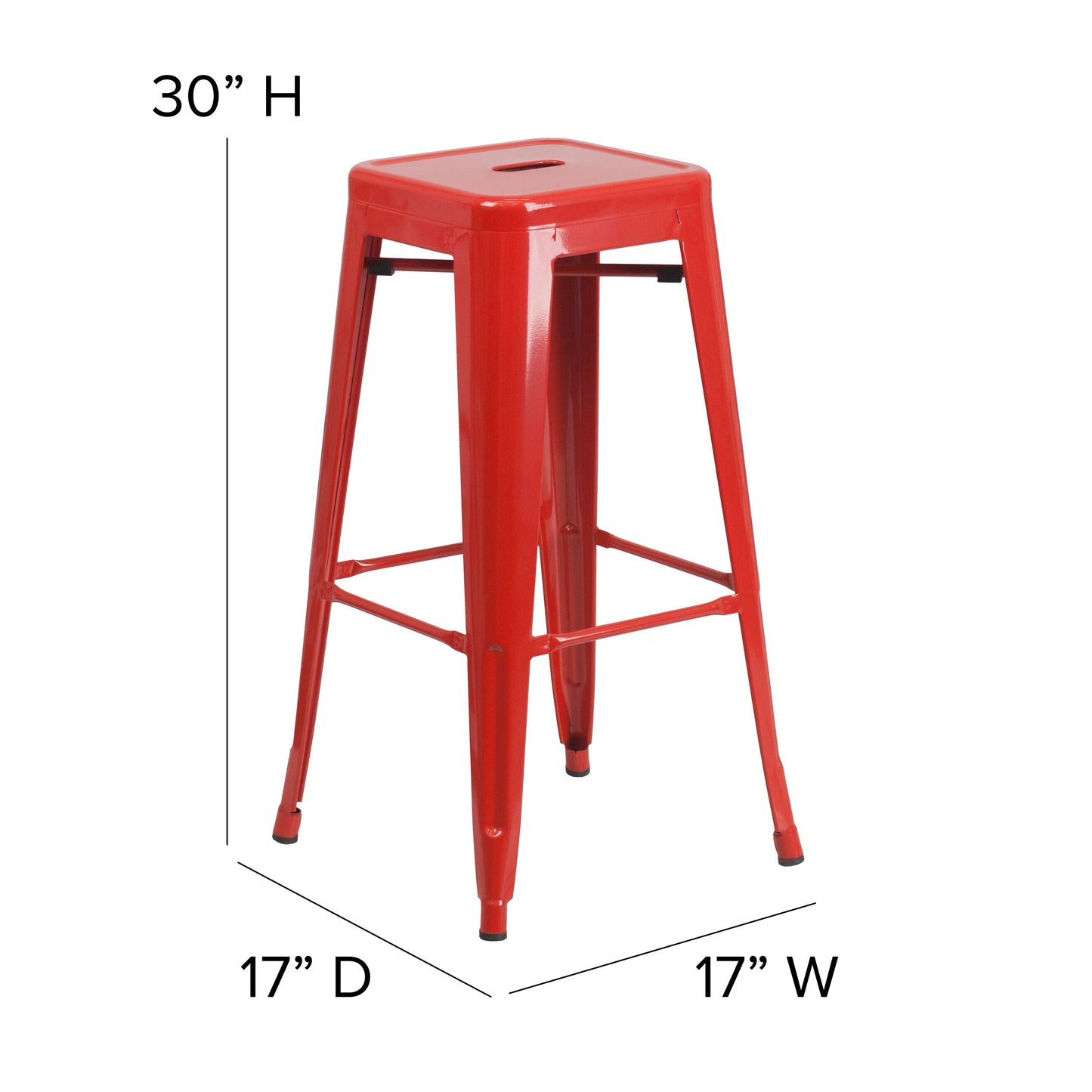 30" Red No Back Metal Stool CH-31320-30-RED-GG