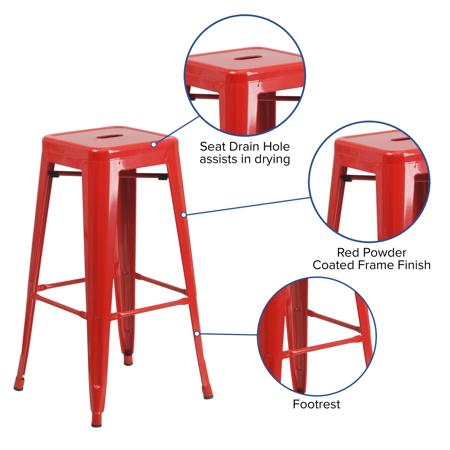 30" Red No Back Metal Stool CH-31320-30-RED-GG