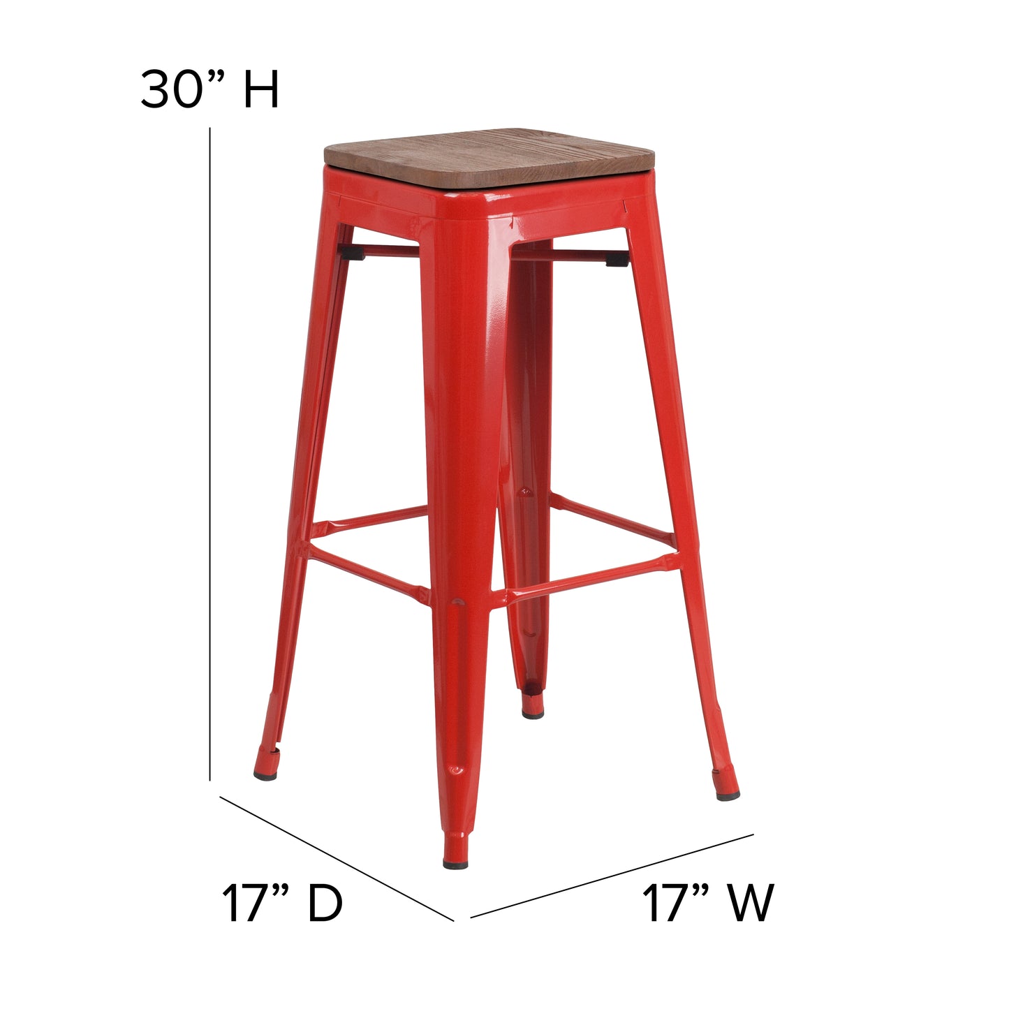 30" Red Metal Barstool CH-31320-30-RED-WD-GG