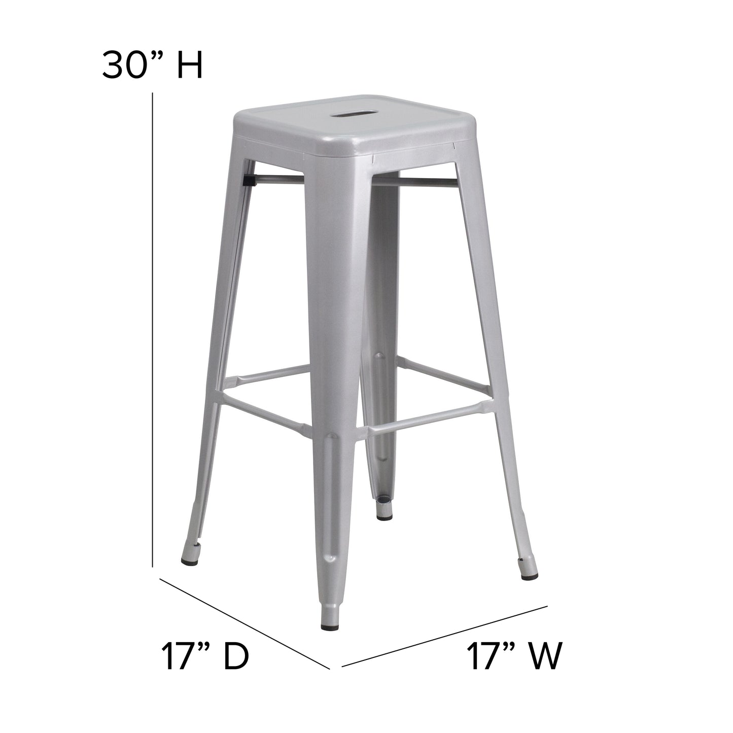 30" Silver No Back Metal Stool CH-31320-30-SIL-GG