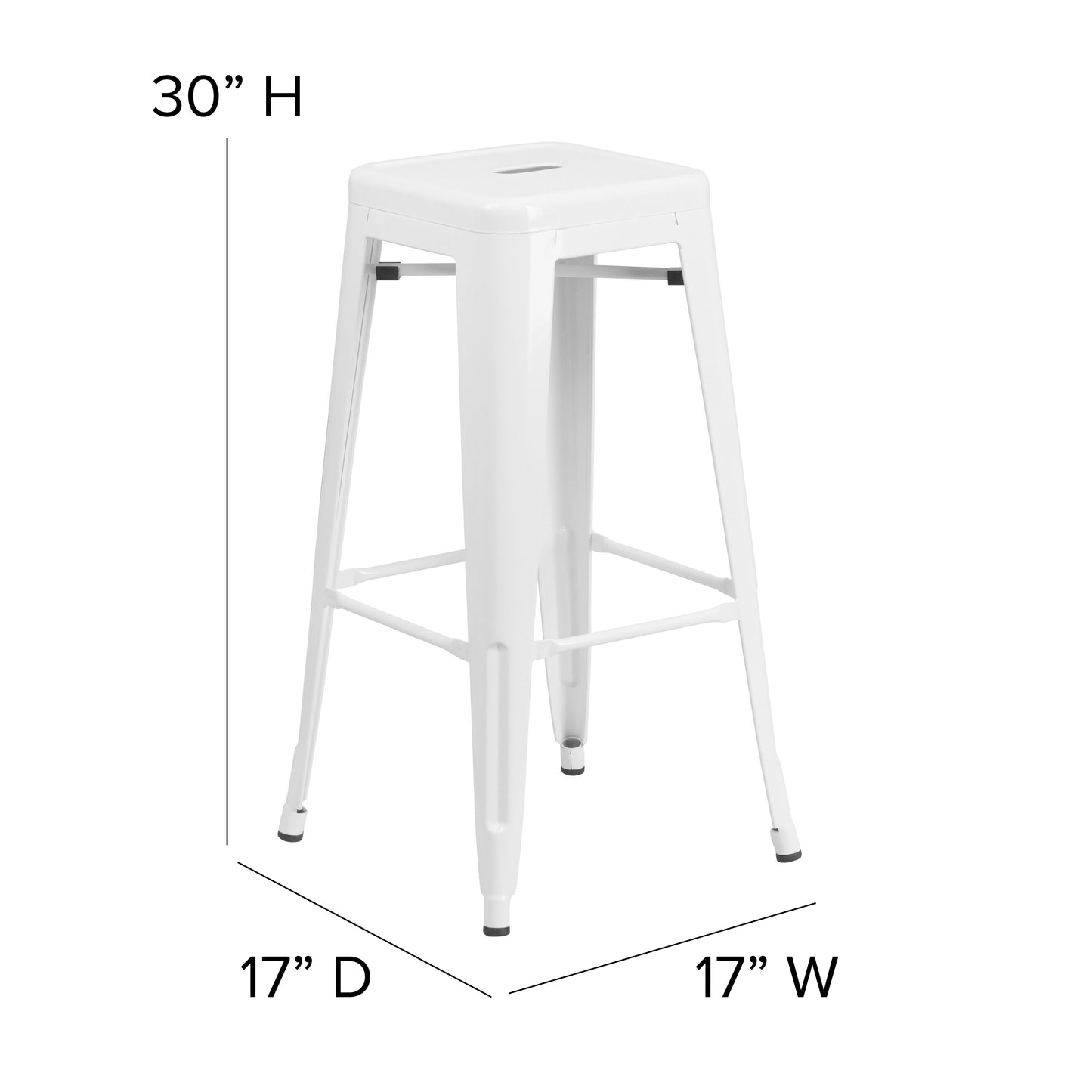 30" White No Back Metal Stool CH-31320-30-WH-GG