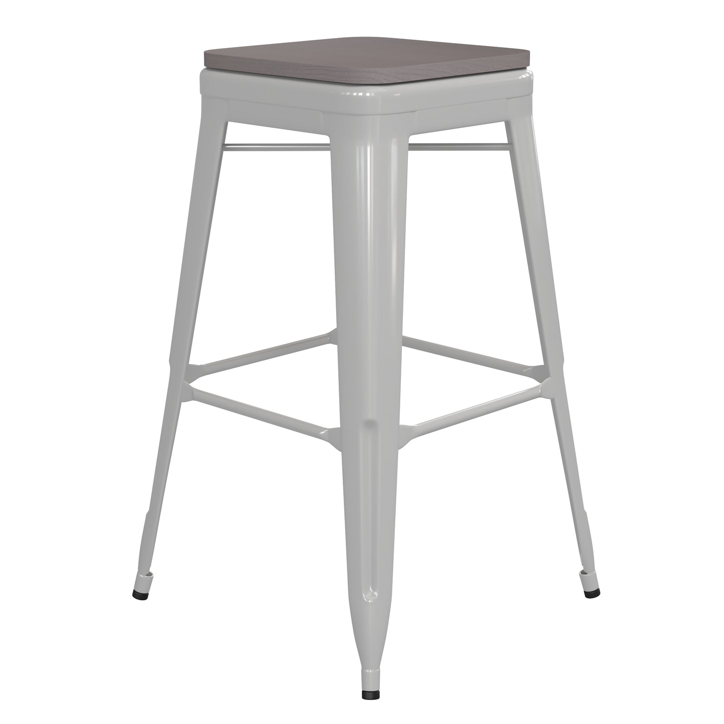 30" White Stool-Gray Seat CH-31320-30-WH-PL2G-GG