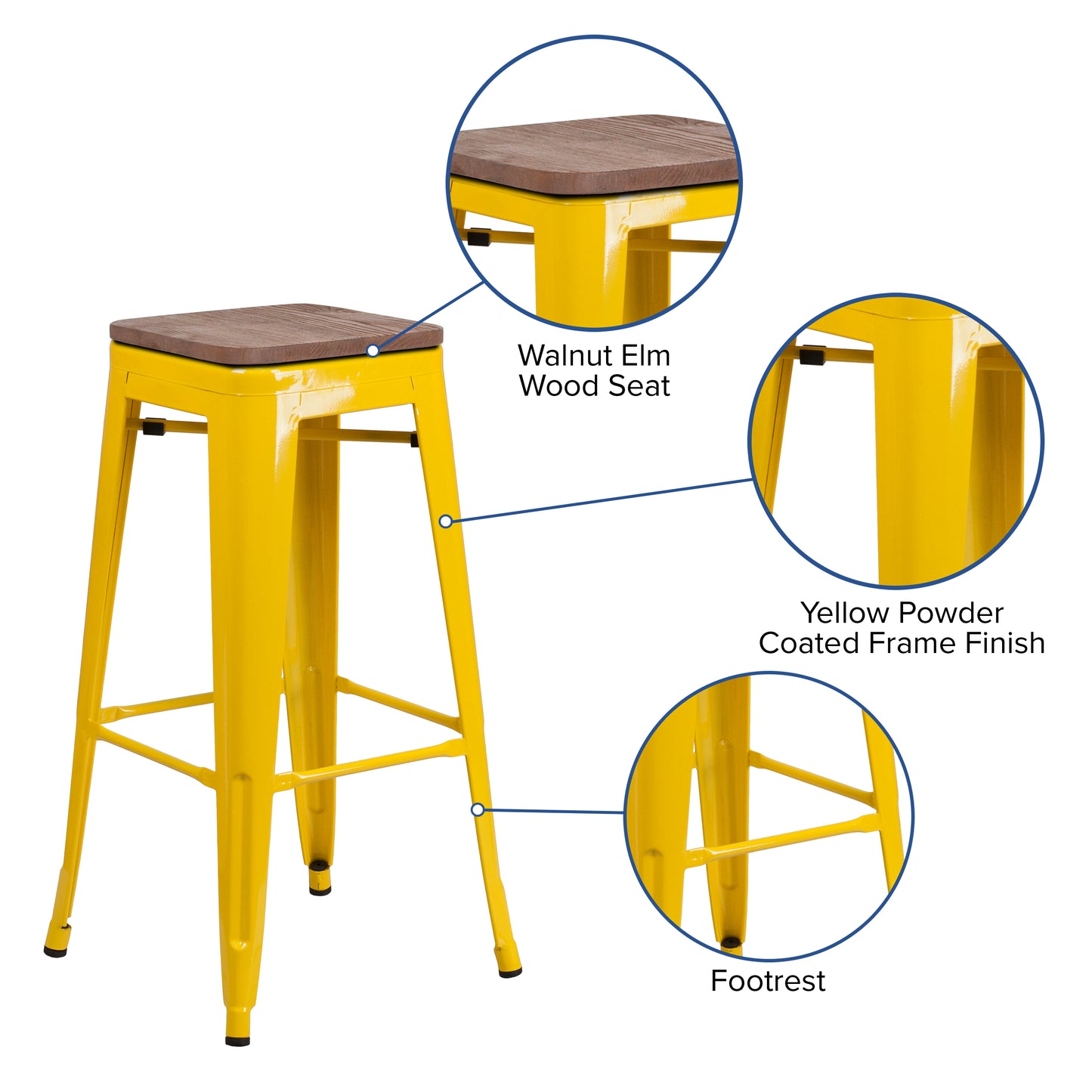 30" Yellow Metal Barstool CH-31320-30-YL-WD-GG