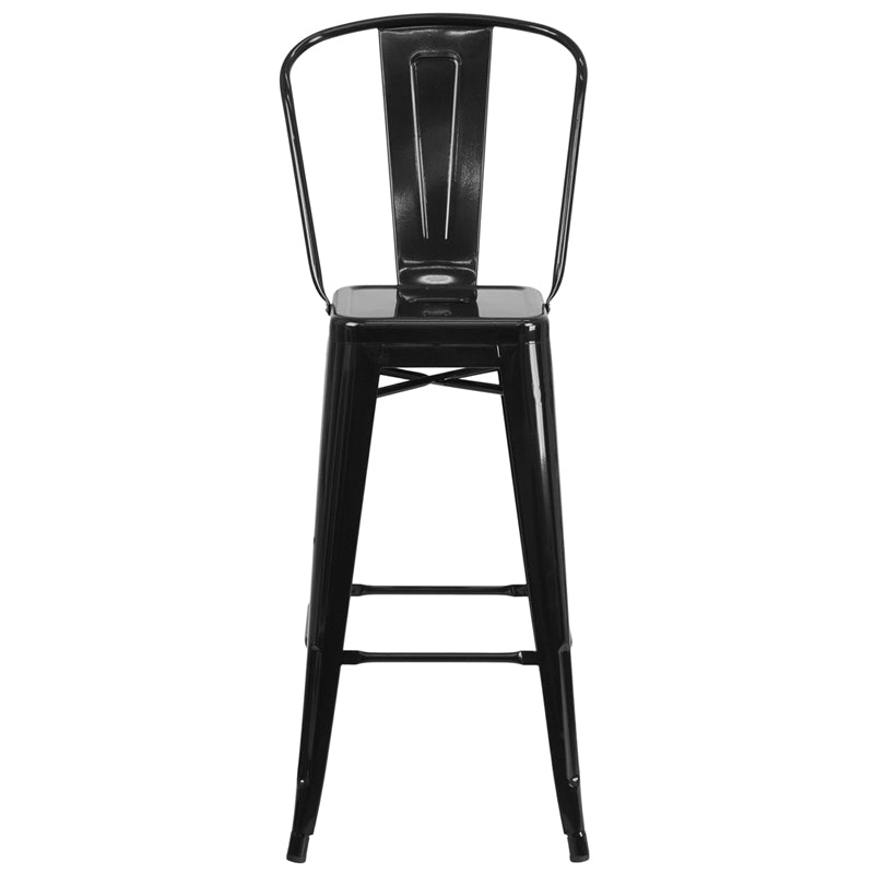 30" Black Metal Outdoor Stool CH-31320-30GB-BK-GG