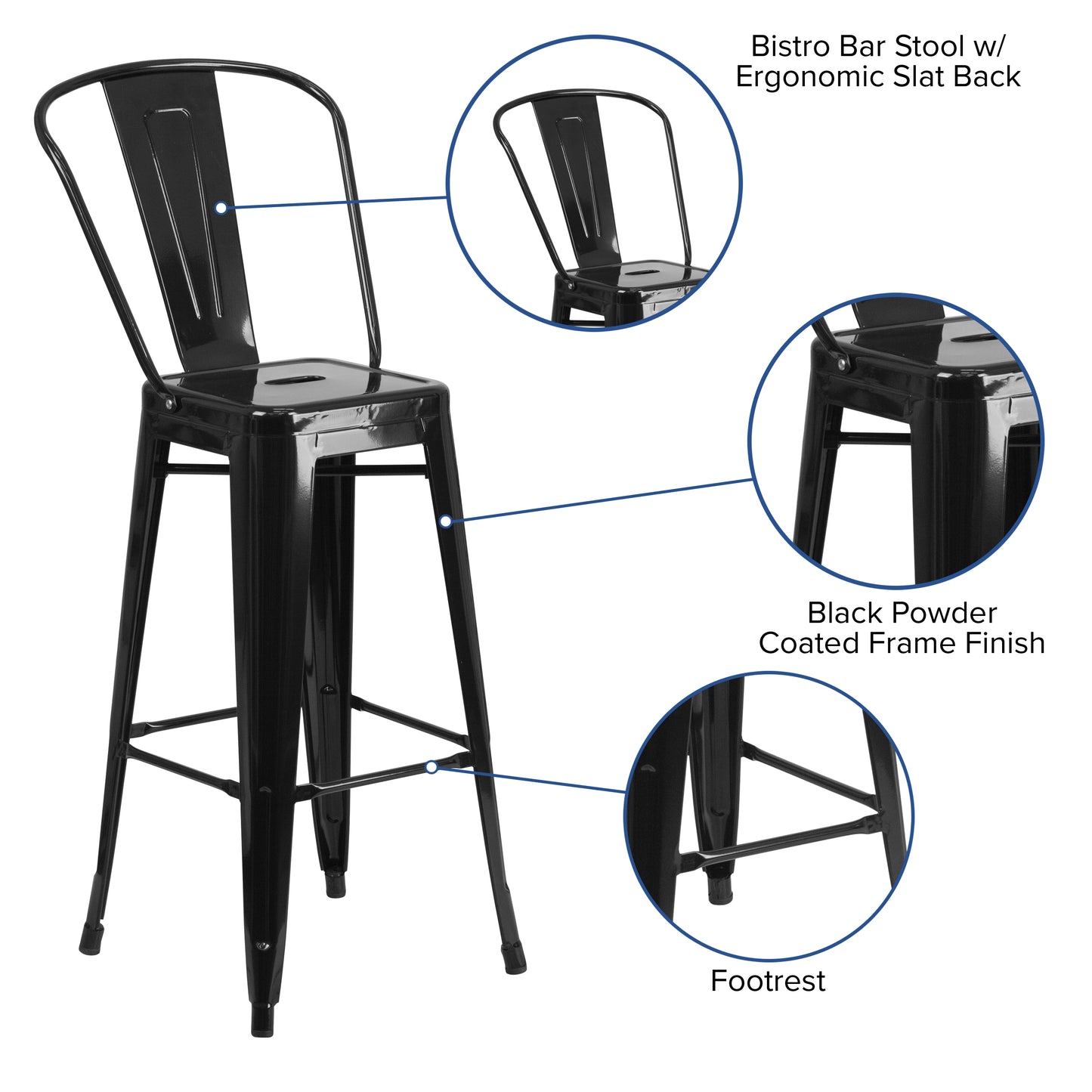 30" Black Metal Outdoor Stool CH-31320-30GB-BK-GG