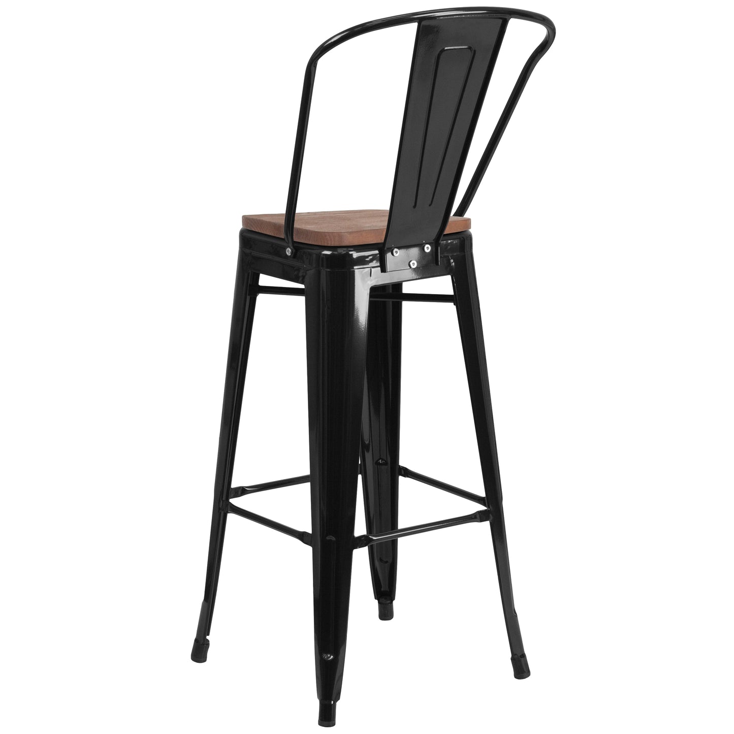 30" Black Metal Barstool CH-31320-30GB-BK-WD-GG