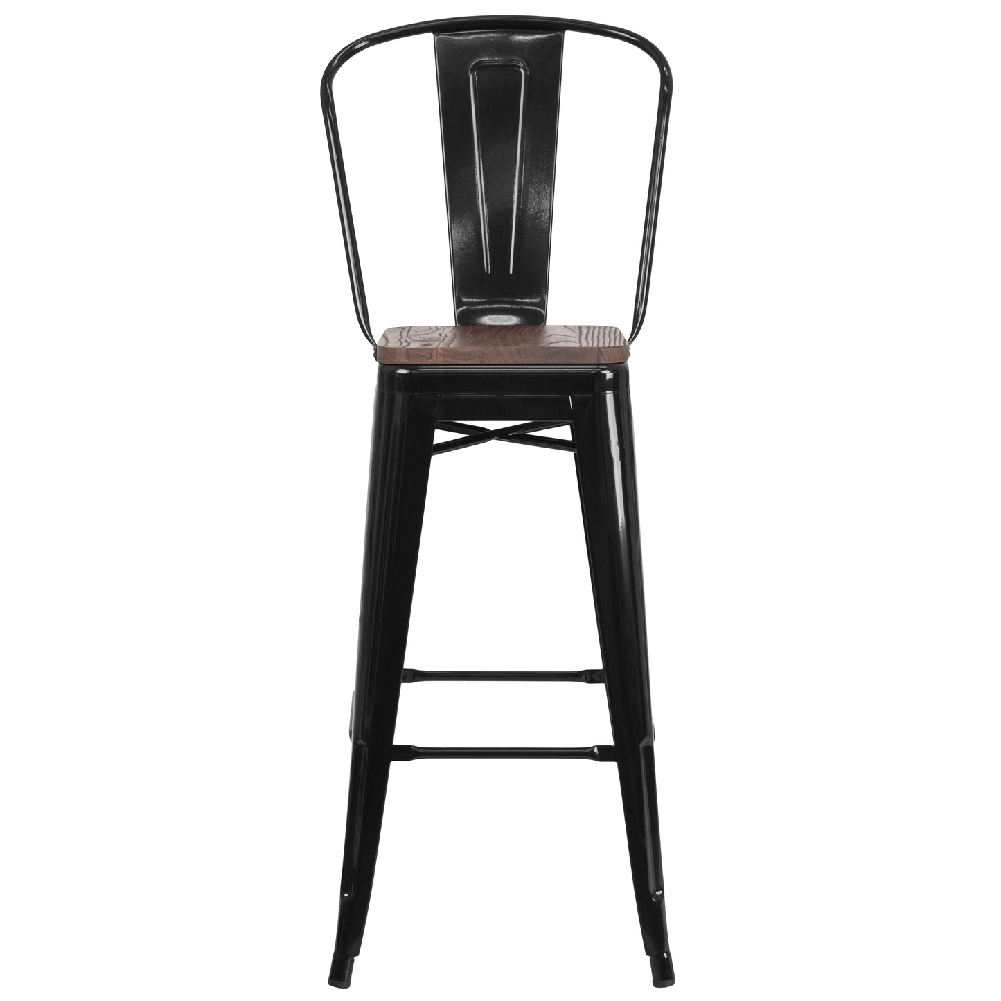 30" Black Metal Barstool CH-31320-30GB-BK-WD-GG