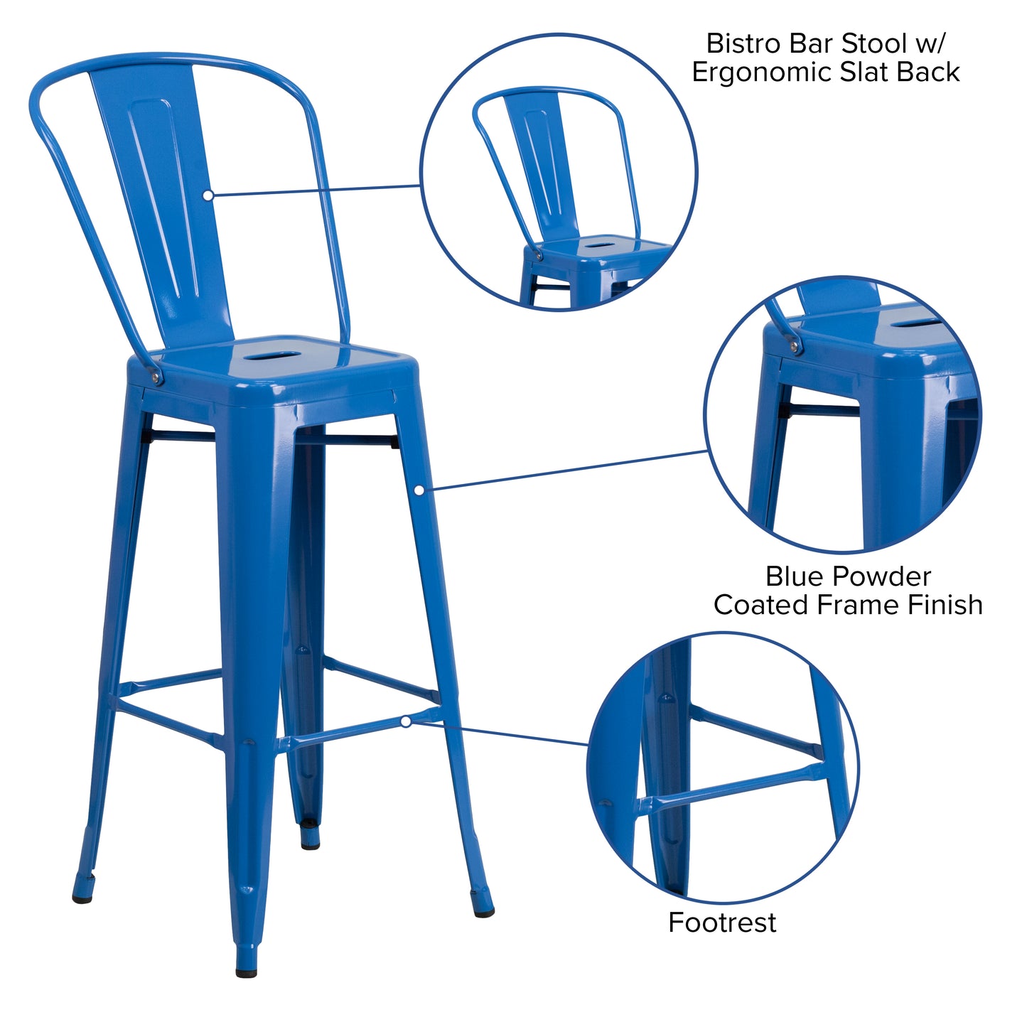 30" Blue Metal Outdoor Stool CH-31320-30GB-BL-GG