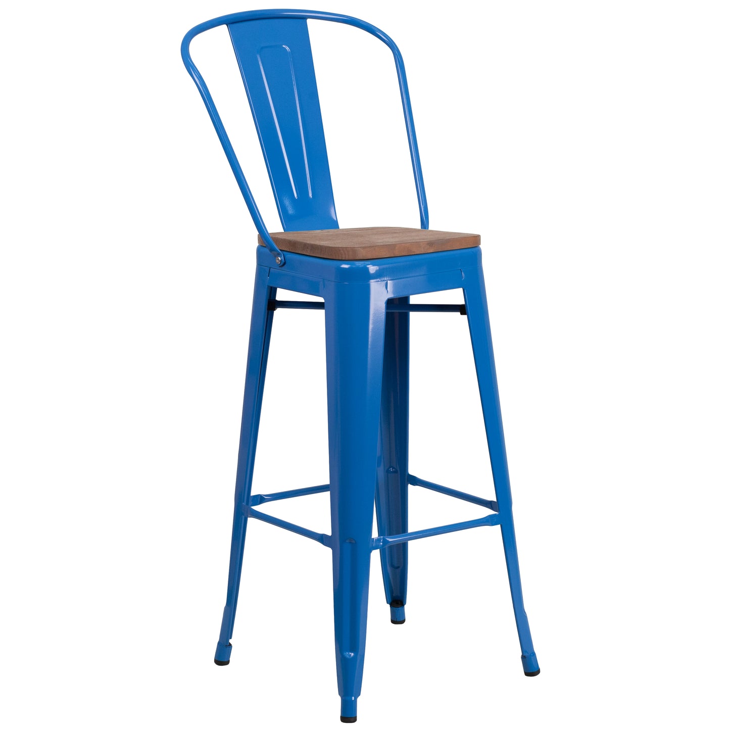 30" Blue Metal Barstool CH-31320-30GB-BL-WD-GG