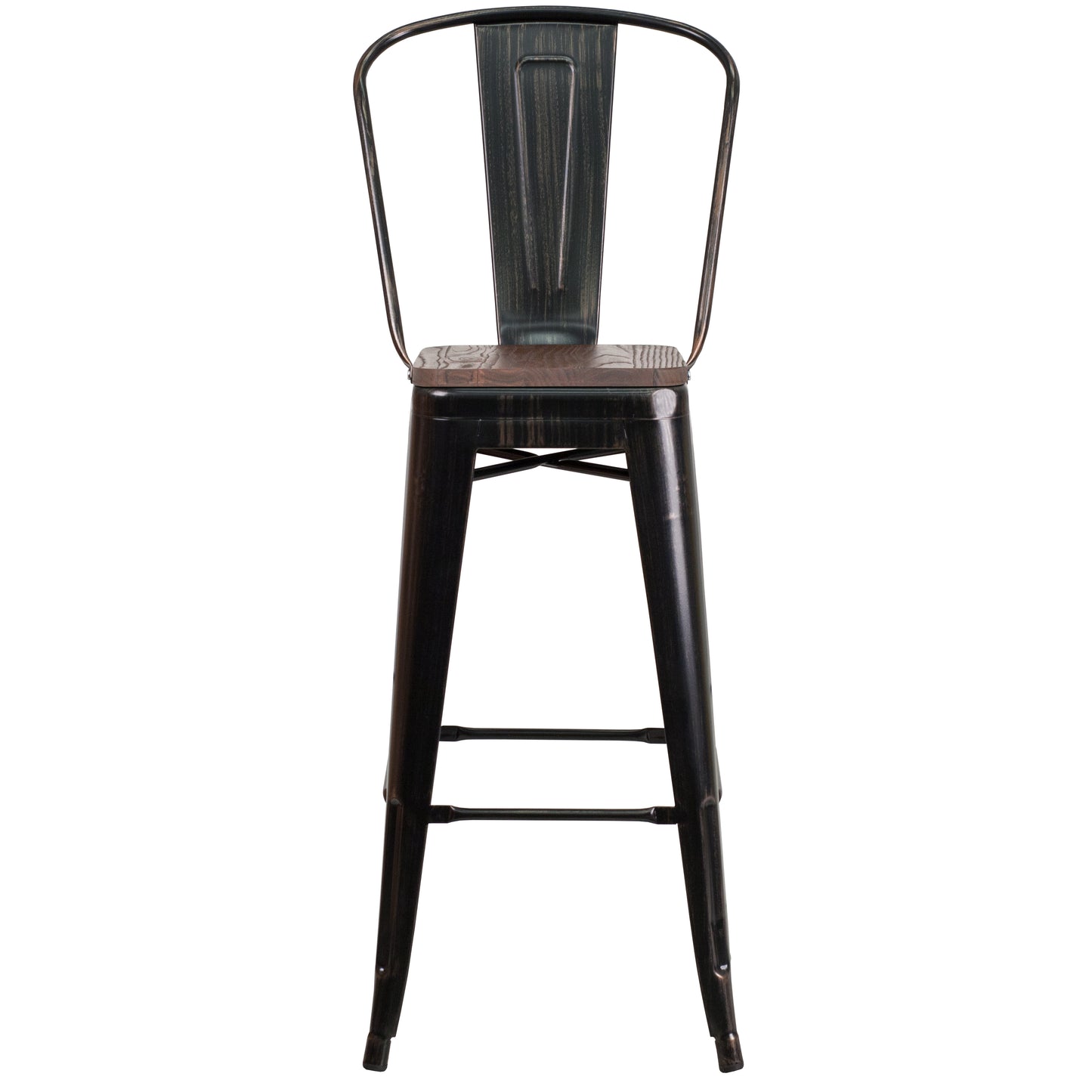 30" Aged Black Metal Stool CH-31320-30GB-BQ-WD-GG