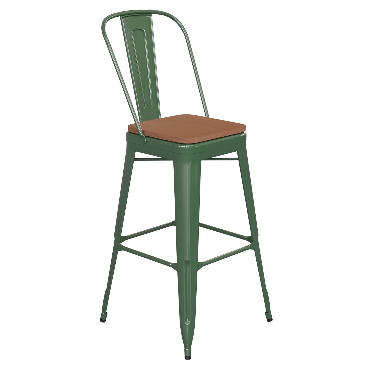 30" Green Stool-Teak Seat CH-31320-30GB-GN-PL2T-GG