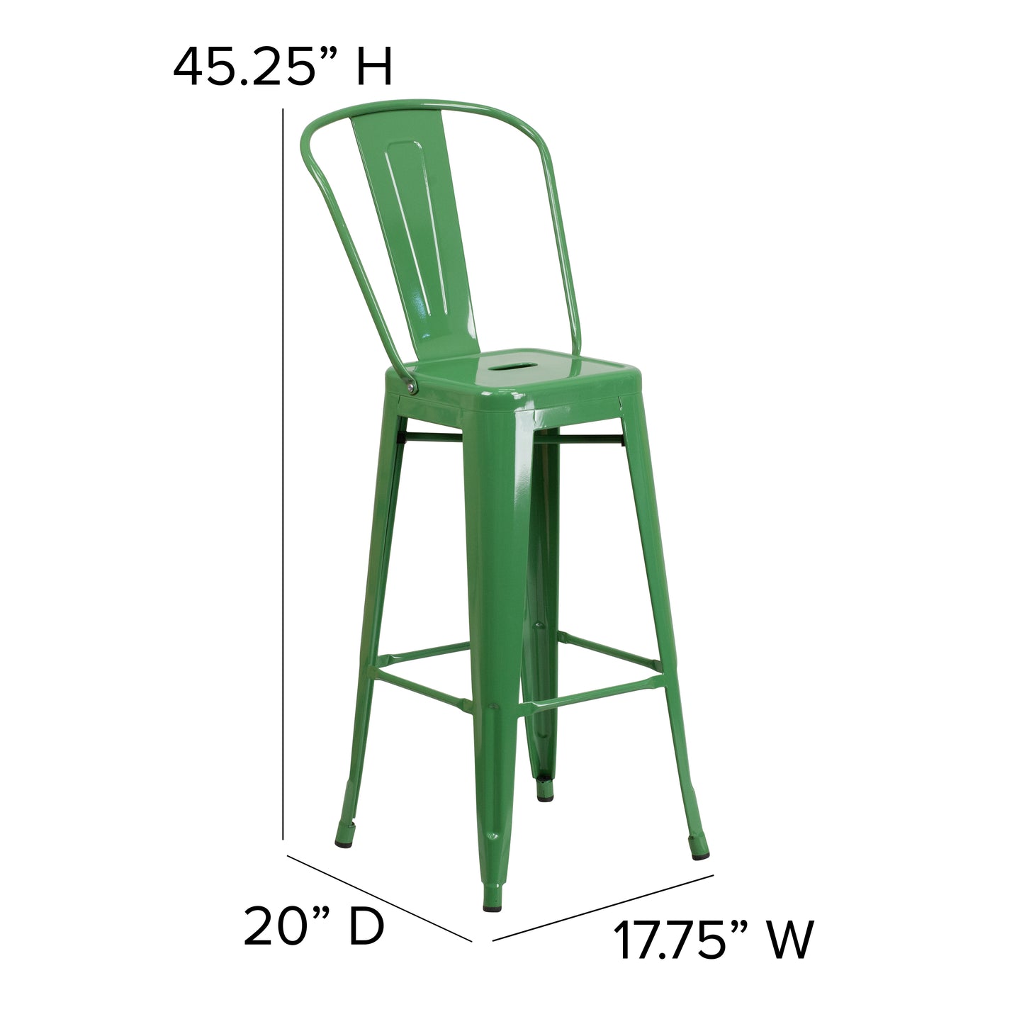 30" Green Stool-Teak Seat CH-31320-30GB-GN-PL2T-GG