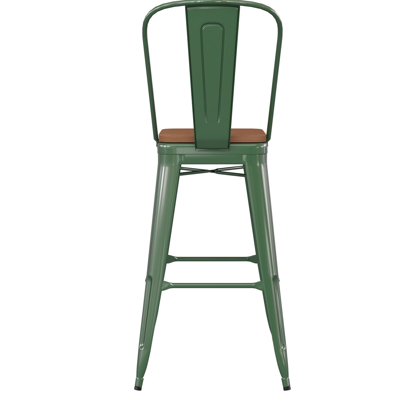 30" Green Stool-Teak Seat CH-31320-30GB-GN-PL2T-GG