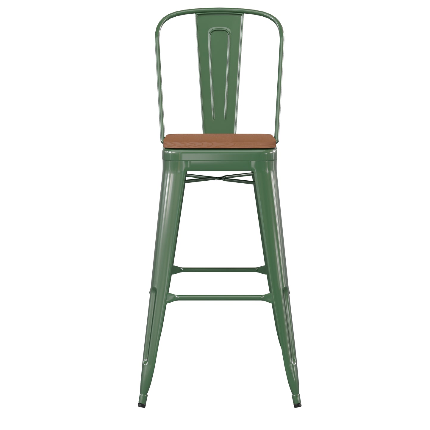 30" Green Stool-Teak Seat CH-31320-30GB-GN-PL2T-GG