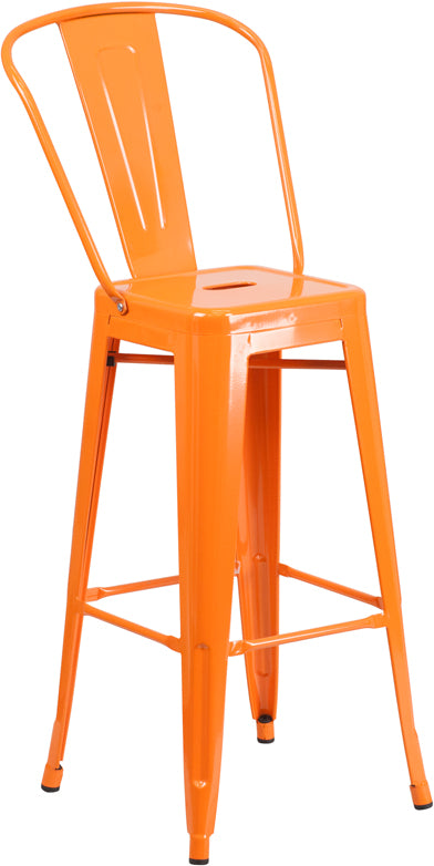 30" Orange Metal Outdoor Stool CH-31320-30GB-OR-GG