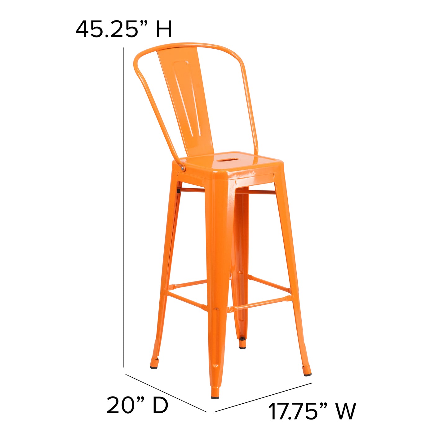 30" Orange Metal Outdoor Stool CH-31320-30GB-OR-GG