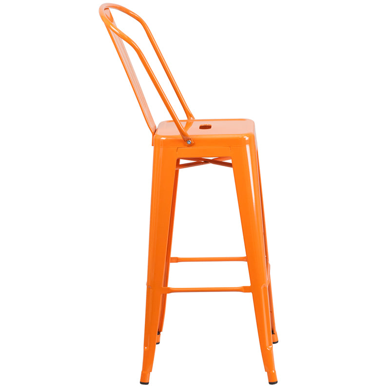 30" Orange Metal Outdoor Stool CH-31320-30GB-OR-GG