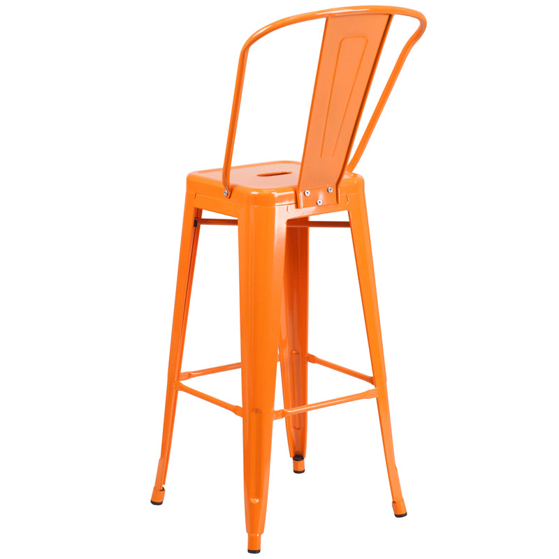 30" Orange Metal Outdoor Stool CH-31320-30GB-OR-GG