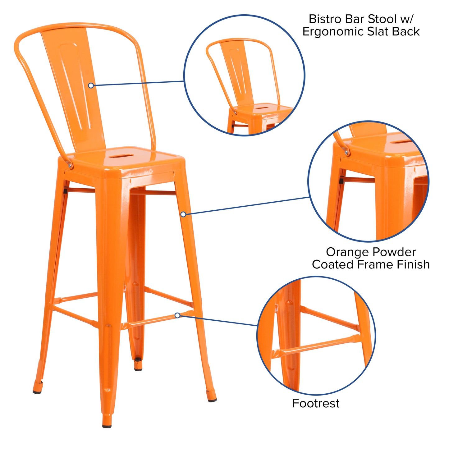 30" Orange Metal Outdoor Stool CH-31320-30GB-OR-GG