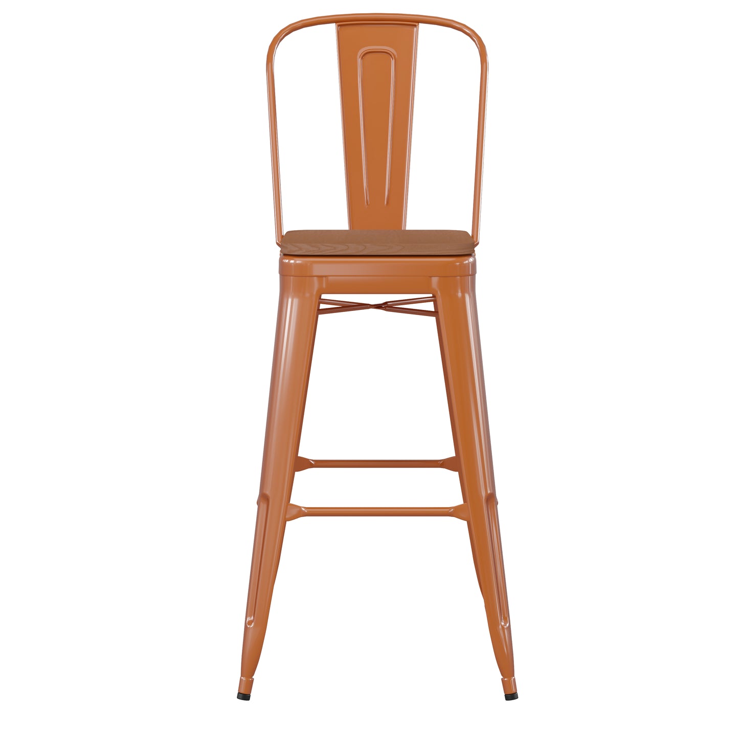 30" Orange Stool-Teak Seat CH-31320-30GB-OR-PL2T-GG