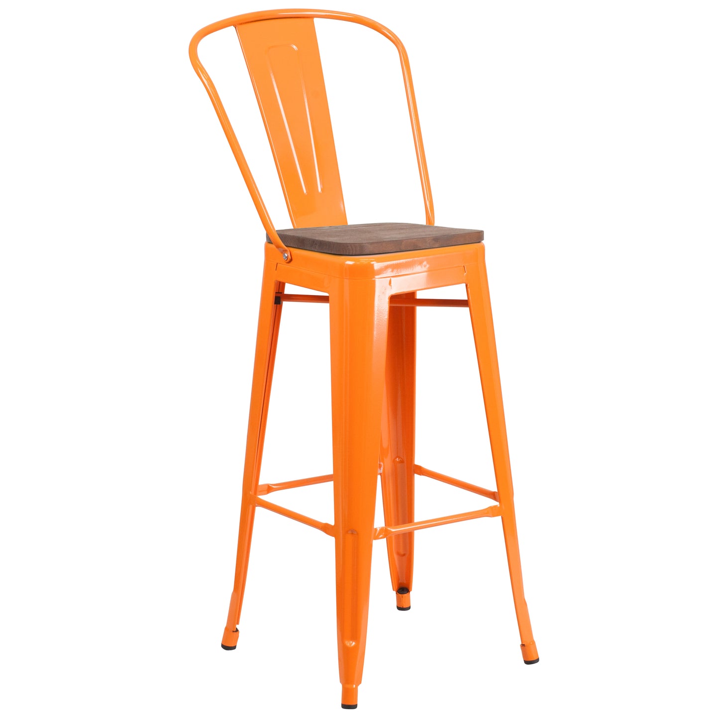 30" Orange Metal Barstool CH-31320-30GB-OR-WD-GG