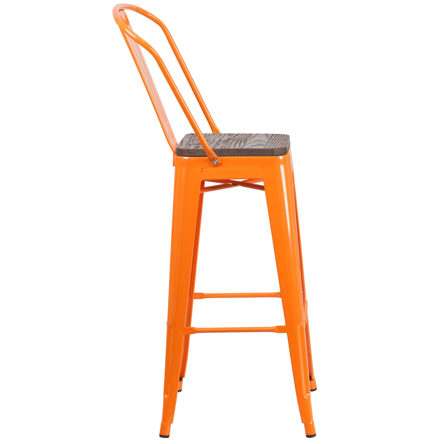 30" Orange Metal Barstool CH-31320-30GB-OR-WD-GG