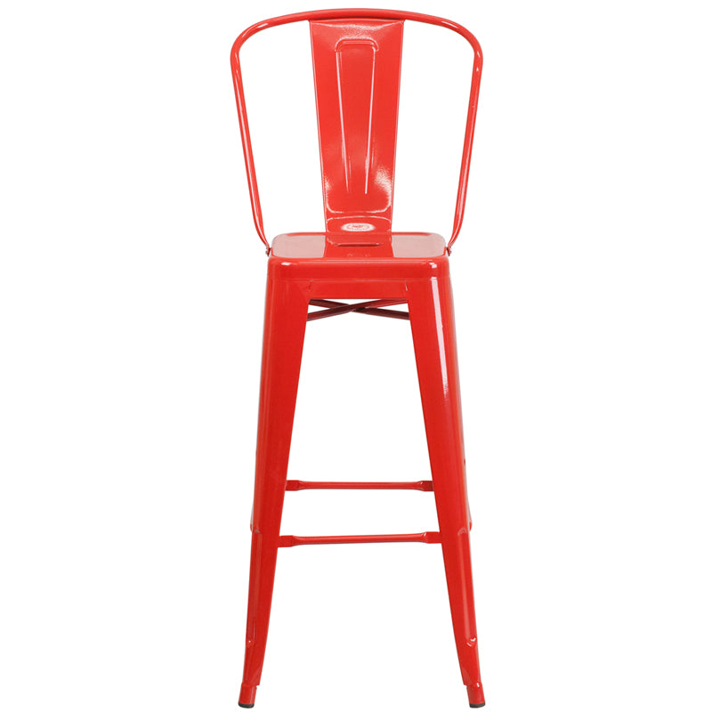 30" Red Metal Outdoor Stool CH-31320-30GB-RED-GG