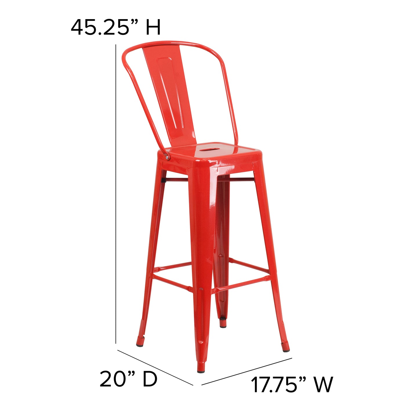 30" Red Stool-Teak Seat CH-31320-30GB-RED-PL2T-GG