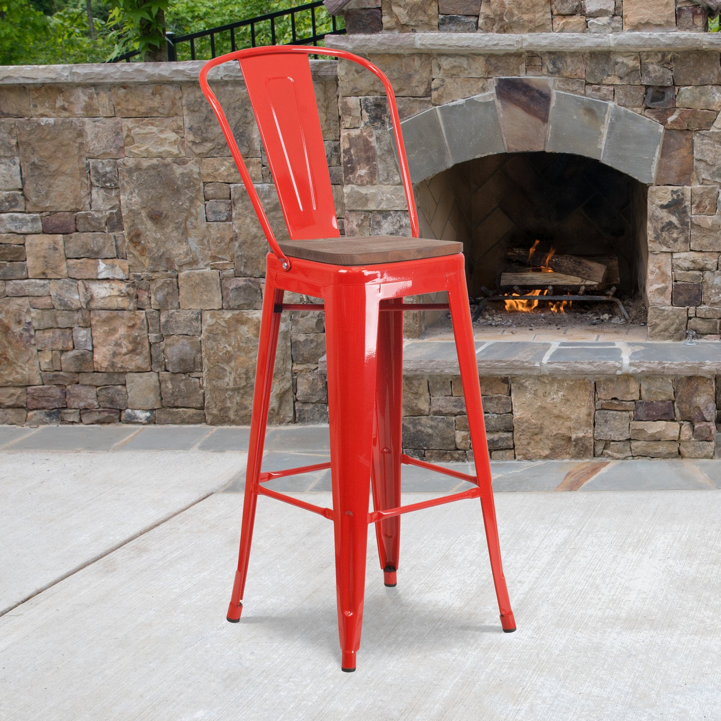 30" Red Metal Barstool CH-31320-30GB-RED-WD-GG