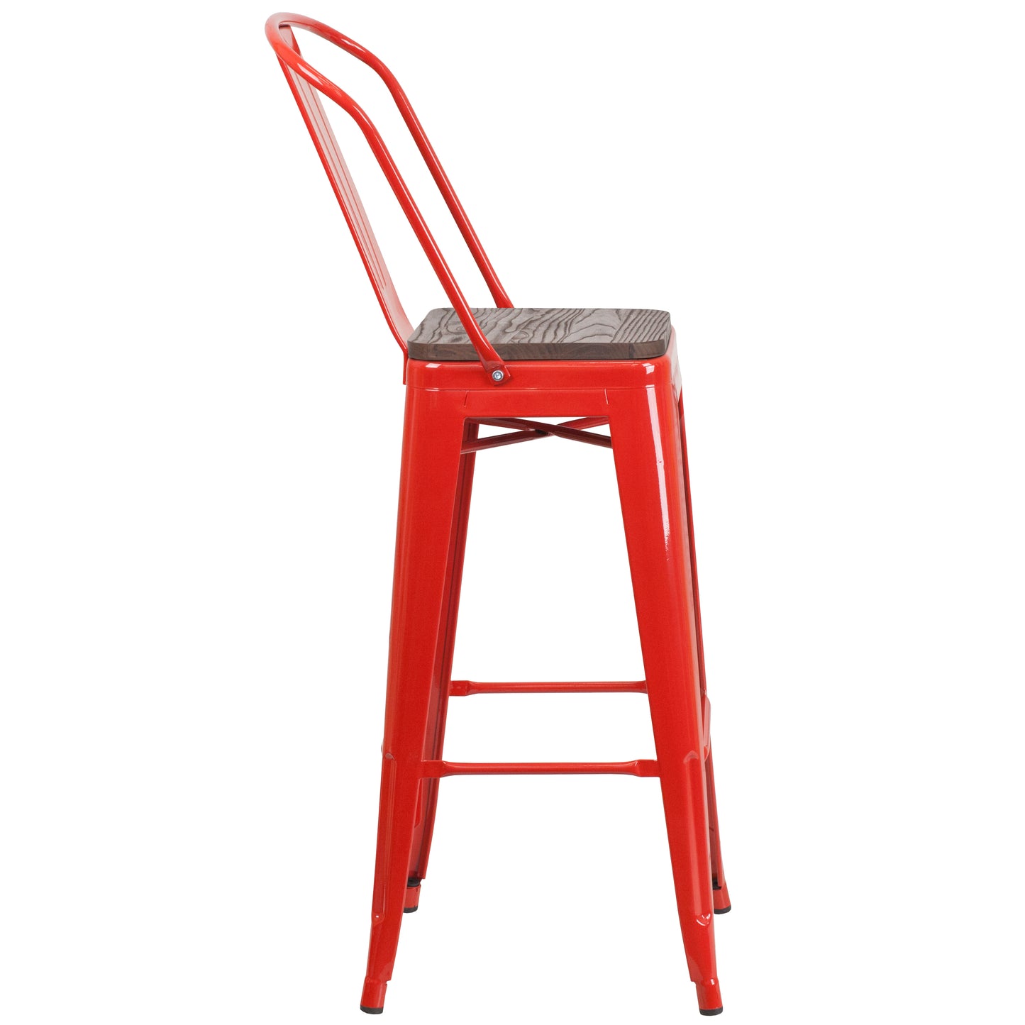 30" Red Metal Barstool CH-31320-30GB-RED-WD-GG