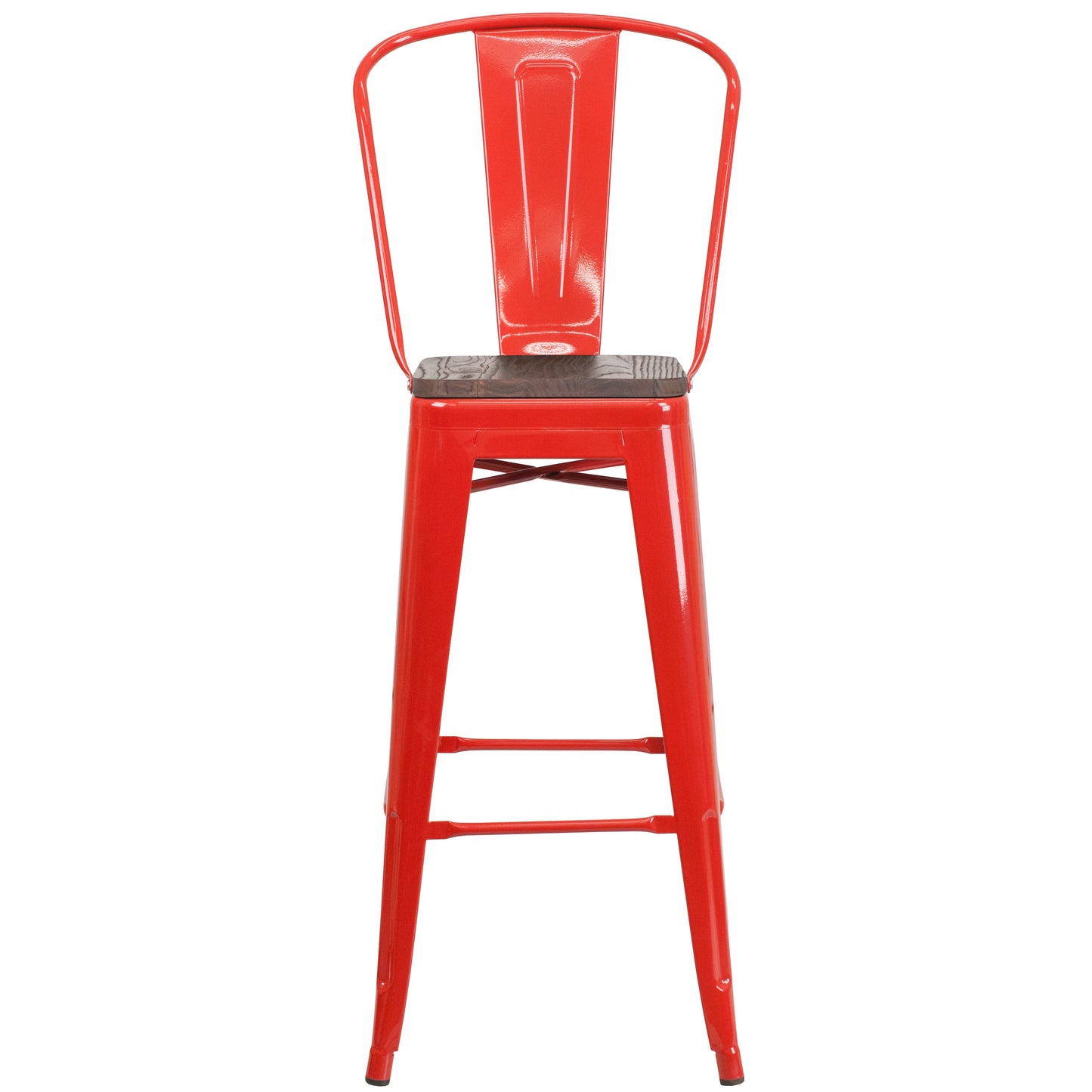 30" Red Metal Barstool CH-31320-30GB-RED-WD-GG