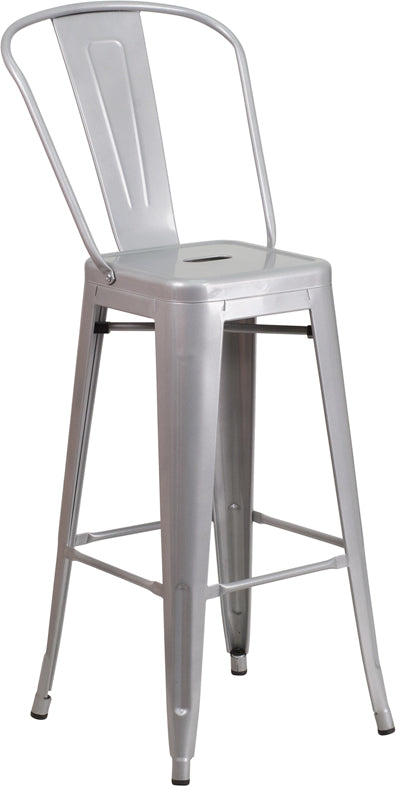 30" Silver Metal Outdoor Stool CH-31320-30GB-SIL-GG